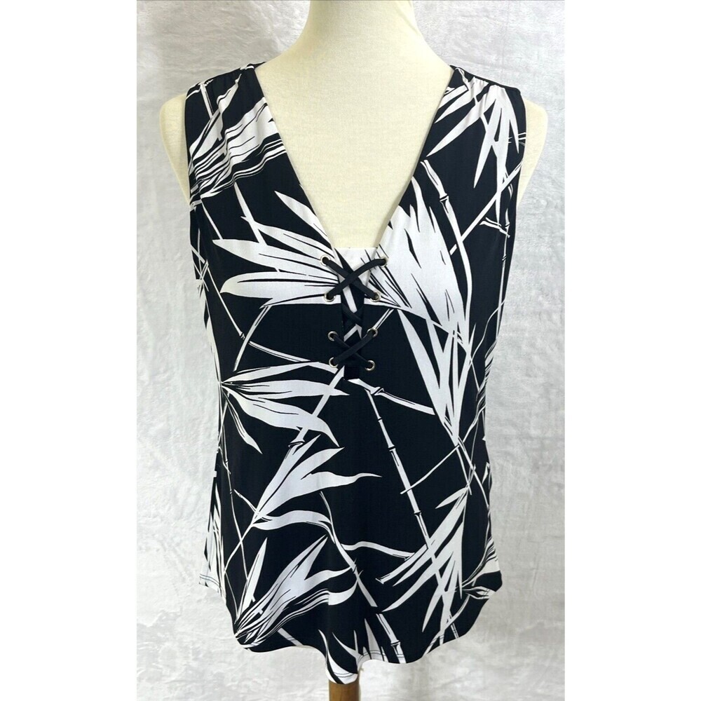WHBM White House Black Market Women's Blouse Sleeveless Black White Size Small